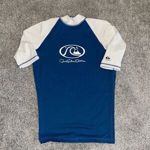 White Blue  Quiksilver water men’s surf board rashie rash guard surfing shirt S